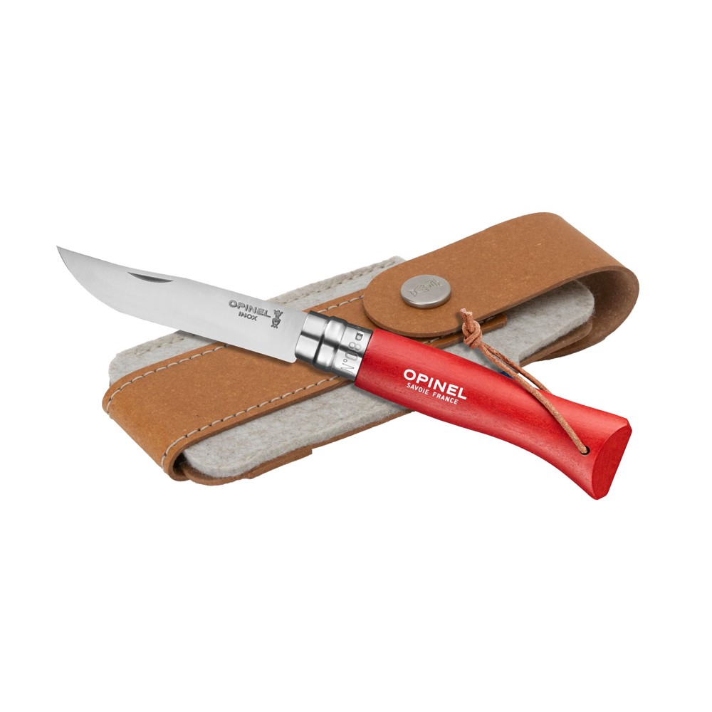 Opinel Colorama No 08 Taschenmesser in einer Gürteletui - rot