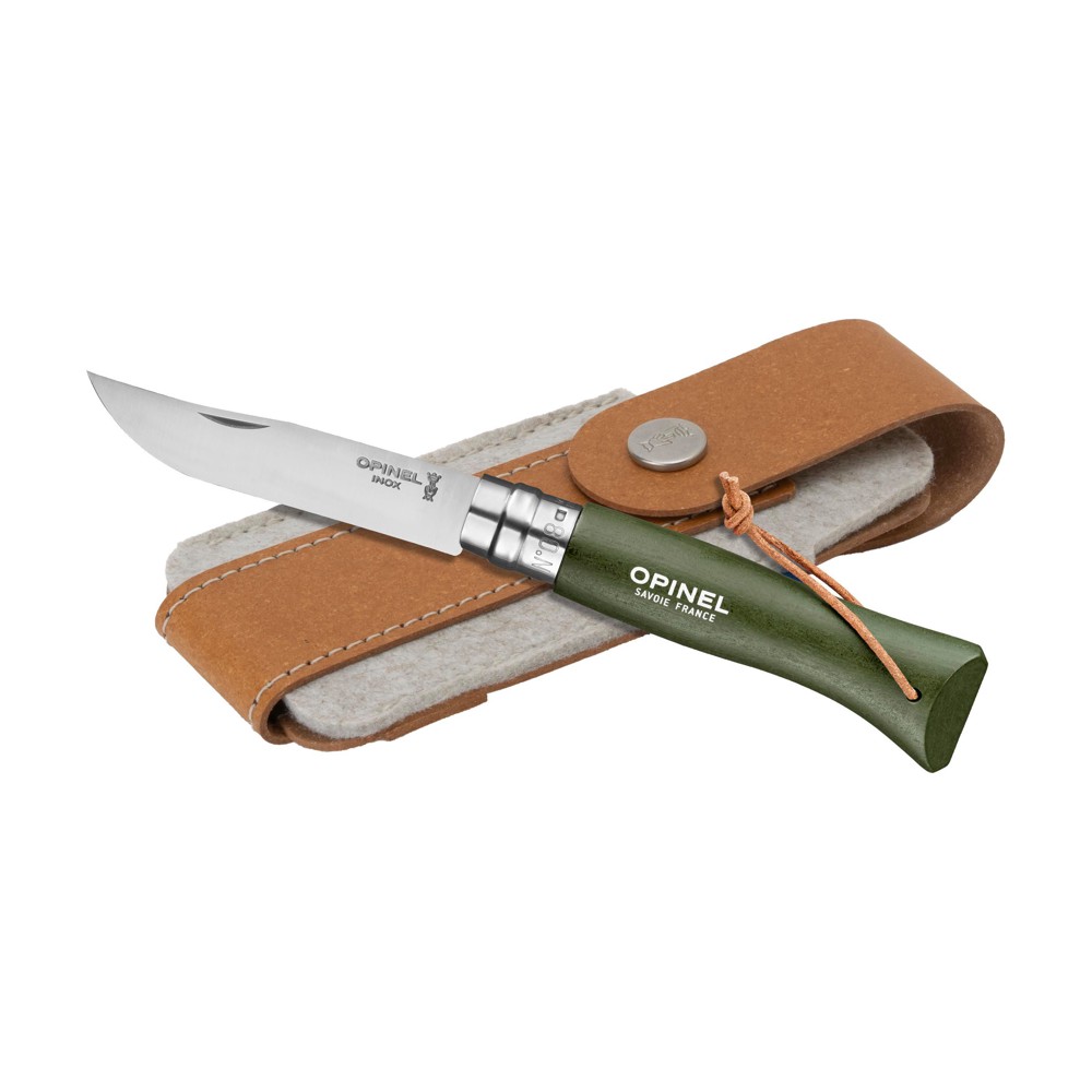 Opinel Colorama No 08 Taschenmesser in einer Gürteletui - grün